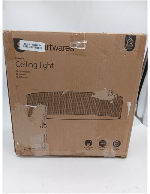Smartwares IDE-60059 Lámpara de techo, pantalla de tela de 40 cm de diámetro, tres apliques con casquillos E14, compatible con b