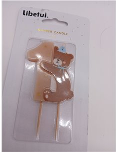 Vela de cumpleaños mágica 1 con osito dulce con números, 1 osito de peluche, 1 primer cumpleaños, para niños y niñas, decoración 2