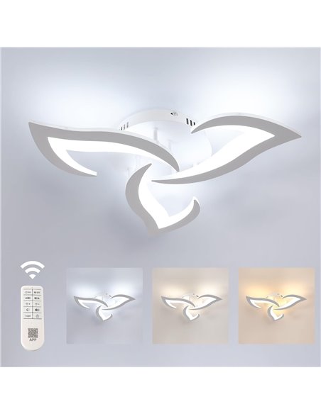 Comely Lámpara de Techo LED Dimmable 35 W 3937 lm – 58 cm – Temperatura regulable 3000-6500 K – Diseño Moderno Blanco 