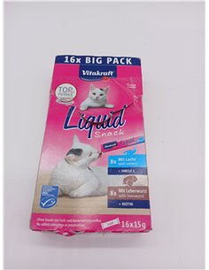 Vitakraft Liquid Snack, golosina para gatos, snack cremoso para gatos, con salchicha de hígado y biotina, con salmón y omega 3,  2