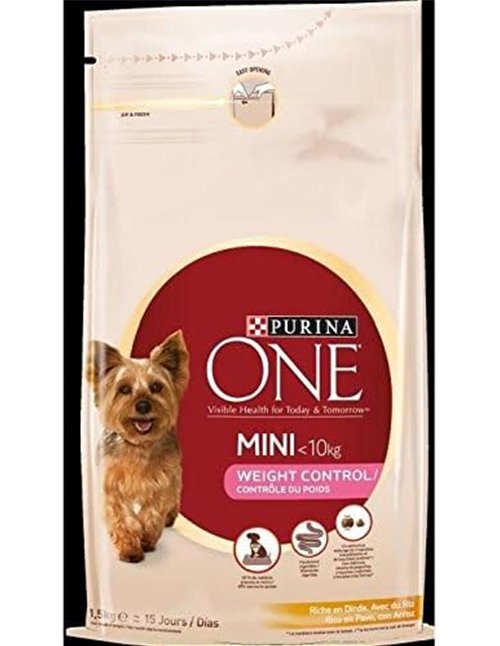 Purina ONE Mini Pienso para Perro pequeño Light, Control de peso con Pavo y Arroz 1,5kg