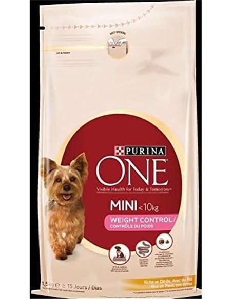 Purina ONE Mini Pienso para Perro pequeño Light, Control de peso con Pavo y Arroz 1,5kg
