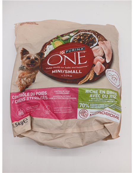 Purina ONE Mini Pienso para Perro pequeño Light, Control de peso con Pavo y Arroz 1,5kg