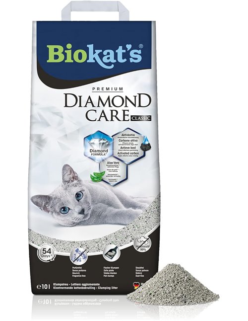 Biokat's Diamond Care Classic, para gatos, sin fragancia - Arena fina con carbón activo y aloe vera 1 saco (1 x 10 l)