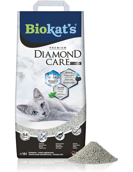 Biokat's Diamond Care Classic, para gatos, sin fragancia - Arena fina con carbón activo y aloe vera 1 saco (1 x 10 l)
