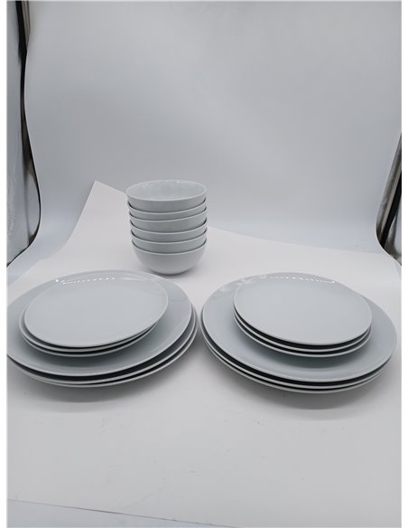 Amazon Basics Vajilla, 6 servicios, Paquete de 18, Porcelana blanca lisa