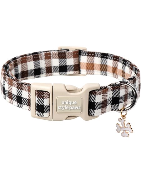 Unique style paws Collar para perro con cierre rápido de algodón marrón a cuadros regalo duradero bonito collar para perros pequ