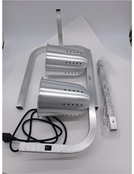 Lacor - 69061 - Lámpara Calentamiento Infrarojos Doble, Mantiene calientes los platos, cubetas, Altura regulable entre 39 y 53 c