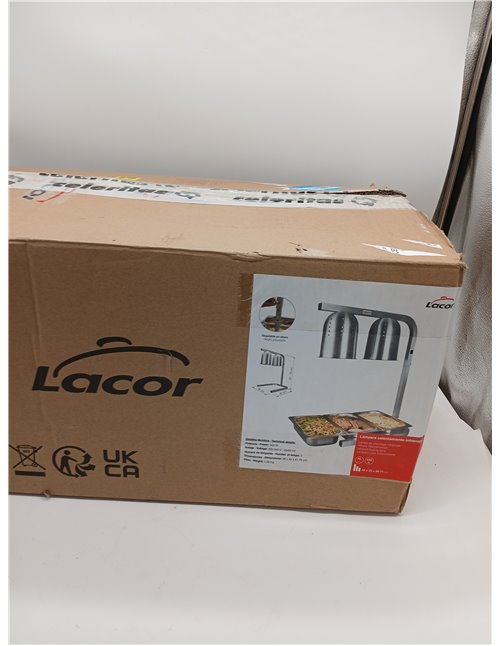 Lacor - 69061 - Lámpara Calentamiento Infrarojos Doble, Mantiene calientes los platos, cubetas, Altura regulable entre 39 y 53 c