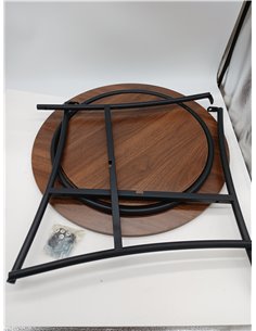 Relaxdays Mesa Centro Redonda, 2 estantes, Efecto Madera y Metal, 55x55x55 cm, marrón/Negro 2