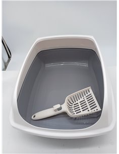 Amazon Basics Arenero para Gatos, Alto y Abierto, Fácil de Limpiar, Incluye Recogedor, Blanco/Gris, 50,5 x 38 x 20 cm 2
