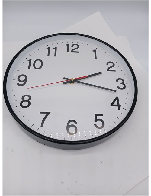 Officer Products Plastic Wall Clock, 34 cm, Black, Arabic Numerals, Wall Clock, Quartz, Silent for School, Office, Living Room, 