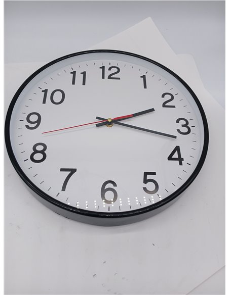 Officer Products Plastic Wall Clock, 34 cm, Black, Arabic Numerals, Wall Clock, Quartz, Silent for School, Office, Living Room, 