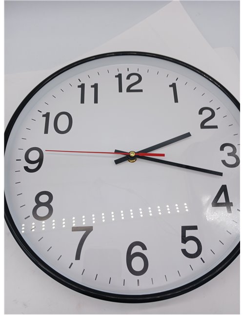 Officer Products Plastic Wall Clock, 34 cm, Black, Arabic Numerals, Wall Clock, Quartz, Silent for School, Office, Living Room, 