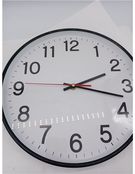 Officer Products Plastic Wall Clock, 34 cm, Black, Arabic Numerals, Wall Clock, Quartz, Silent for School, Office, Living Room, 