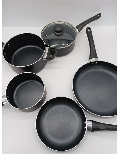 Amazon Basics Nonstick Cookware Set, 8 Piece (5 Pots + 3 Lids), Black