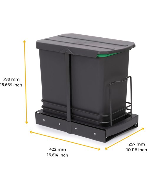 EMUCA - Contenedor de reciclaje para mueble de cocina, Cubos de basura bajo fregadero 24 L, fijación inferior y extracción manua