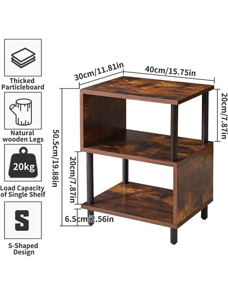 Mesa Auxiliar de Diseño en Forma de S, Mesa Auxiliar para Sofá, Mesita de Noche de Estilo Industrial para Sala de Estar, Dormito