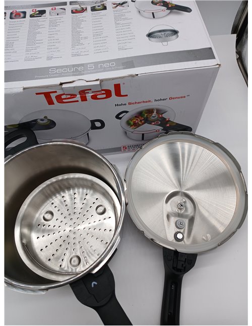 Tefal Secure 5 Neo - Olla a presión de 6L + Cestillo, Ahorro energético hasta 50%, cocción a presión, 2 programas, sistema segur