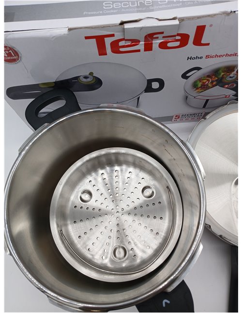 Tefal Secure 5 Neo - Olla a presión de 6L + Cestillo, Ahorro energético hasta 50%, cocción a presión, 2 programas, sistema segur