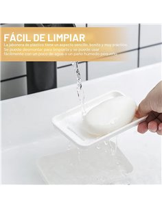 Pieza Jabonera de baño con Drenaje, Jabonera Doble Capa con Desagüe Bandeja de Jabón Rectangular Plástico Portátil, Ahorro de Ja