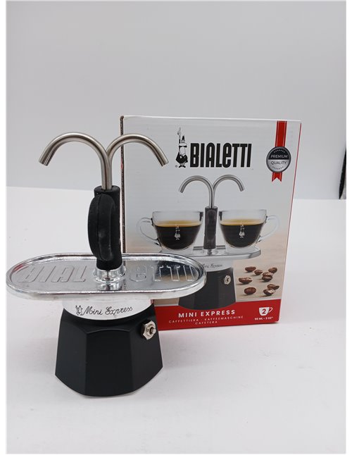 Bialetti - El juego Mini Express Kandisky Moka contiene cafetera para 2 tazas (90 ml), negra, aluminio
