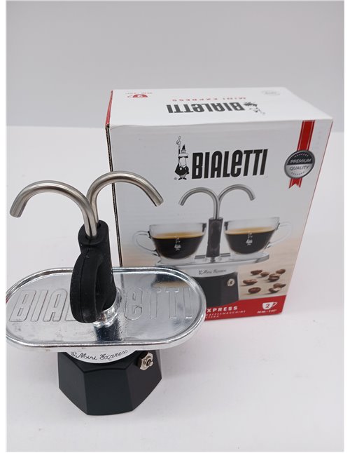 Bialetti - El juego Mini Express Kandisky Moka contiene cafetera para 2 tazas (90 ml), negra, aluminio