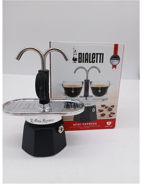 Bialetti - El juego Mini Express Kandisky Moka contiene cafetera para 2 tazas (90 ml), negra, aluminio