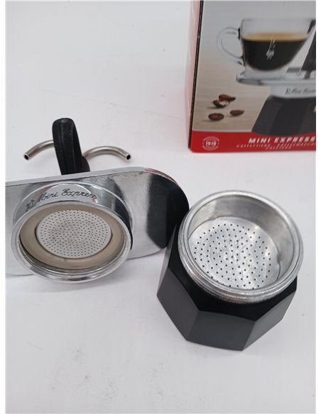 Bialetti - El juego Mini Express Kandisky Moka contiene cafetera para 2 tazas (90 ml), negra, aluminio