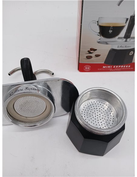 Bialetti - El juego Mini Express Kandisky Moka contiene cafetera para 2 tazas (90 ml), negra, aluminio