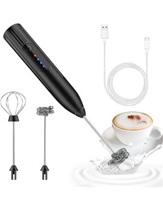 espumador de leche,USB Recargable batidor de leche electrico, 3 velocidades ajustable espumadera de leche, batidora leche espuma