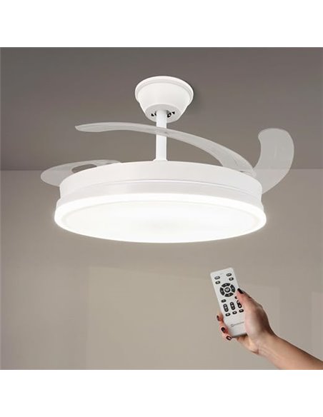 M mimotec - White Olga Ventilador de Techo LED 66W con Luz CCT Regulable y Control de Intensidad, Motor DC 30W+Luz Led 36W, Sile
