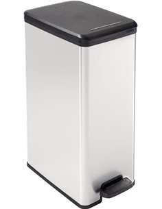 Curver - Cubo de Basura Slim con Pedal 40 L, 42 x 25 x 61 cm, Acabado Color Acero, Tapa con Cierre amortiguado y aro para Bolsa