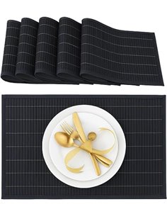 Relaxdays – Salvamanteles para la Mesa del Comedor, Bambú, 30 x 45 cm, Conjunto de 6 Piezas, Lavable, Color Negro