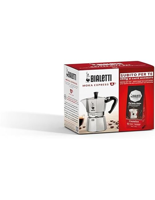 Bialetti Coffee Maker, Aluminium, 6 Cups + Perfetto Moka, Grey, Black