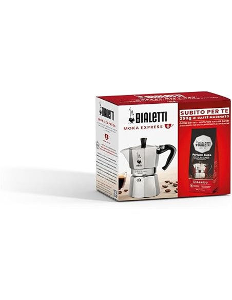 Bialetti Coffee Maker, Aluminium, 6 Cups + Perfetto Moka, Grey, Black
