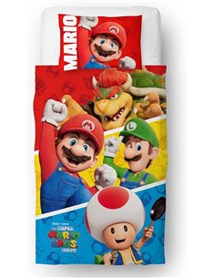 Character World Nintendo Super Mario Movie - Juego de Funda de edredón Oficial para niños Individuales | Diseño de Salto Reversi