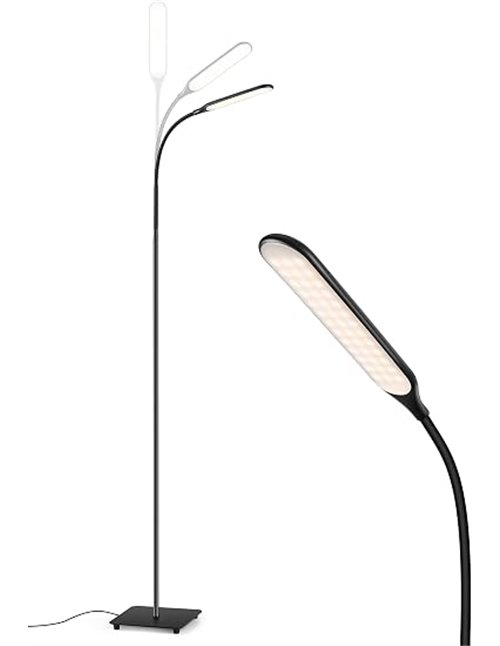 Lámpara de Pie LED 10W Regulable, 4 Temperaturas de Color, 4 Niveles de Brillo, 3K-6K, 360° Cuello de Cisne Ajustable, Control T