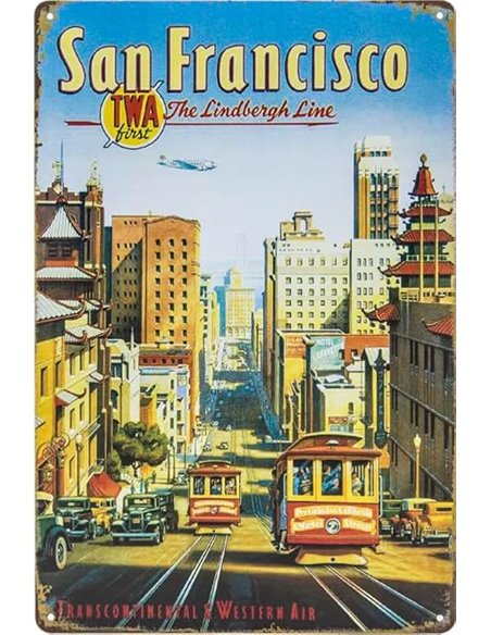 Cartel decorativo de chapa para fans de San Francisco, amantes, recuerdos, turismo, recuerdo, monumento, regalo, 20 x 30 cm (San