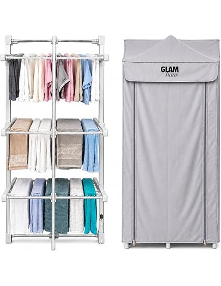 GlamHaus Tendedero eléctrico de Aluminio con Cubierta para Interiores, se pliega para un fácil Almacenamiento, diseño de 3 Nivel