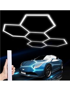 Hexagonal LED Garage Ceiling Light-25pcs Tube Lights, 192W 1.7x2.4m Connectable LED Ceiling Lights for Workshop, Garage, Warehou