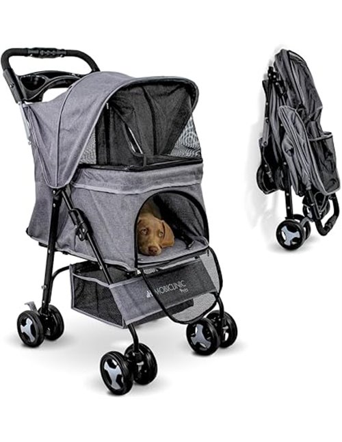 Mobiclinic® pets, Carrito para perros plegable, Ideal pequeños y senior, Zuma, Hasta 15 kg, Ruedas con frenos 360º, Cesta xxl, 3