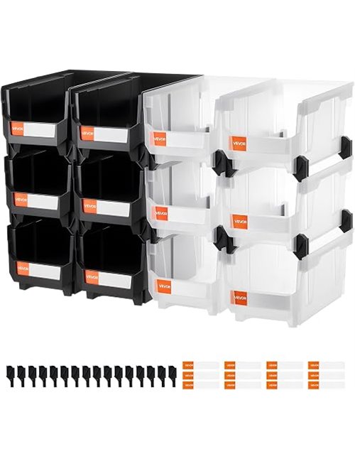 VEVOR Cajas Apilables de Almacenamiento Abiertas, 377 x 215 x 180 mm, para Organizar y Guardar Piezas Pequeñas, Material de Ofic