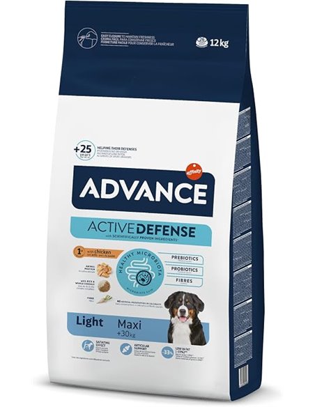 Advance Maxi Adult Light, Pienso para Perros Adultos de Razas Grandes con Pollo, 12kg