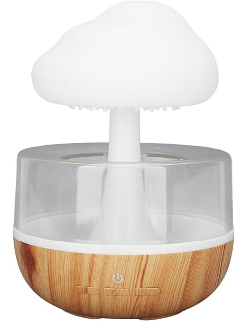 Fockety Rain Cloud Humidifier, Night Light 7 Colours 500 ml Mushroom Humidifier 2 in 1 Adjustable Water Flow Without Noise Stres