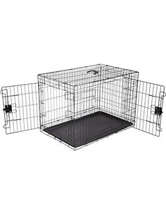 Amazon Basics Jaula para perro de alambre metálico, Duradero,Plegable con bandeja, doble puerta, negro, 91 x 58 x 64 cm (L x An 