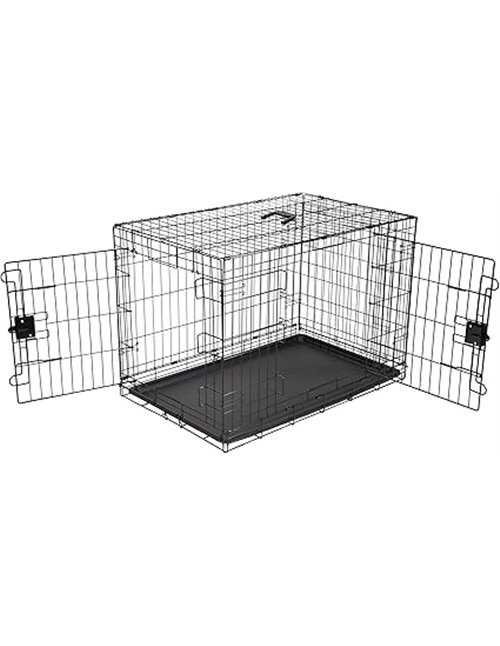 Amazon Basics Jaula para perro de alambre metálico, Duradero,Plegable con bandeja, doble puerta, negro, 91 x 58 x 64 cm (L x An 