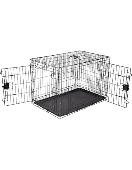 Amazon Basics Jaula para perro de alambre metálico, Duradero,Plegable con bandeja, doble puerta, negro, 91 x 58 x 64 cm (L x An 