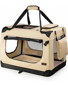 lionto Dog Carrier Carrier Bag for Dogs Folding Carrier Autobox Bag for Small Animals (S) 50 x 34 x 36 cm Beige