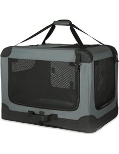 Amazon Basics Transportín portátil plegable de 4 puertas para perros y gatos, Gris, M 76 cm x 54 cm x 54 cm